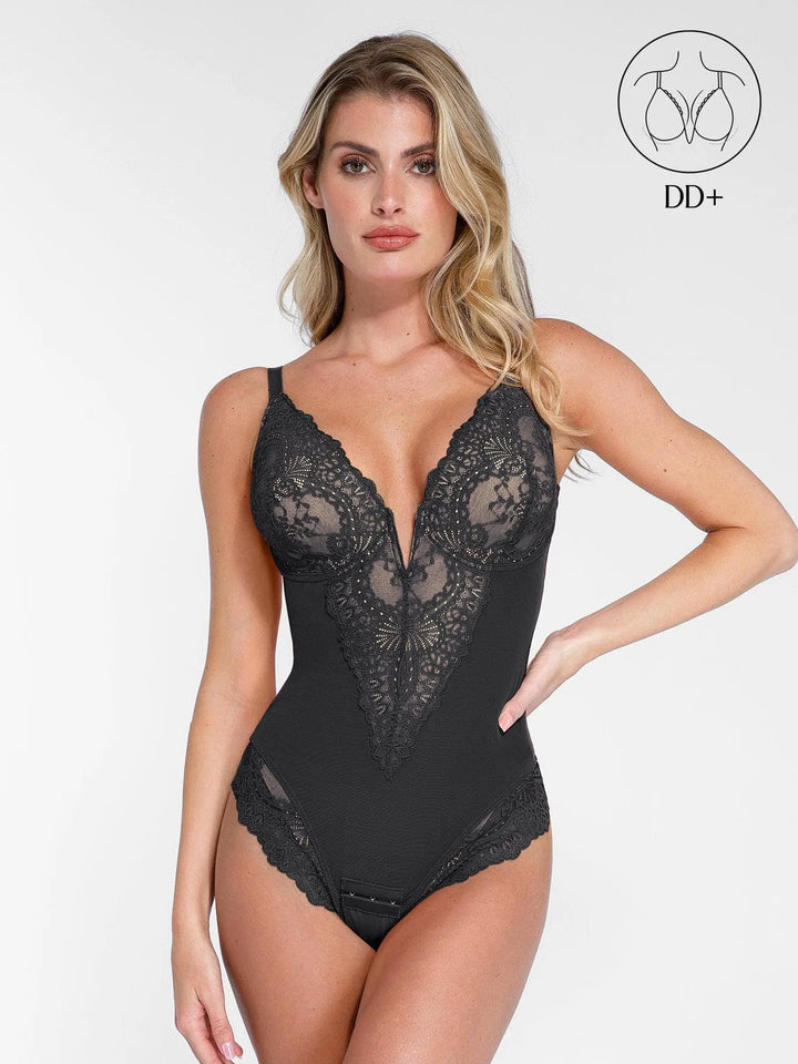 Shapewear Full Coverage Plunging Lace Slimming Bodysuit