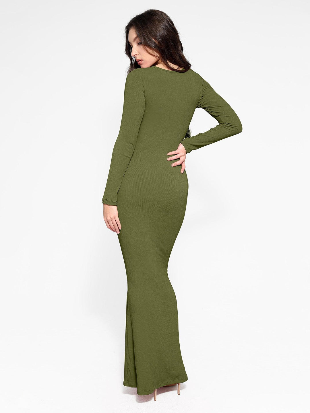 Shapewear Square Neck Long Sleeve Slimming Modal Maxi Dress