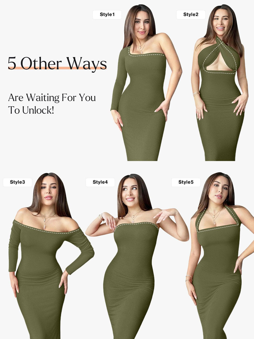 Shapewear Square Neck Long Sleeve Slimming Modal Maxi Dress