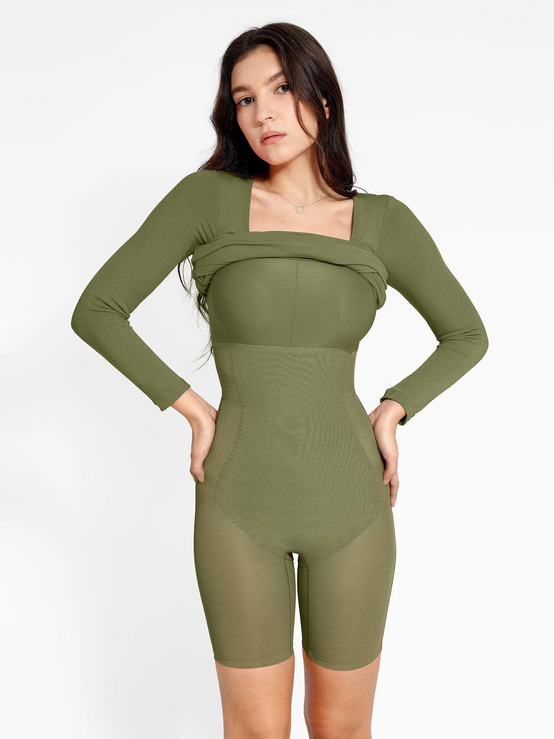 Shapewear Long Sleeve Square Neck Modal Slimming Midi Dress