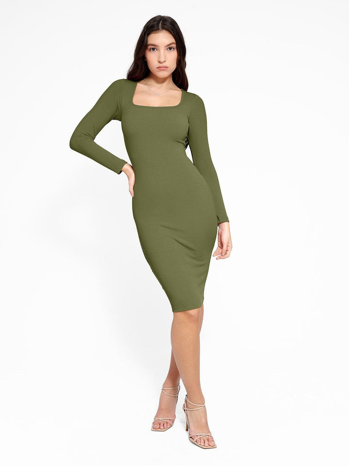 Shapewear Long Sleeve Square Neck Modal Slimming Midi Dress