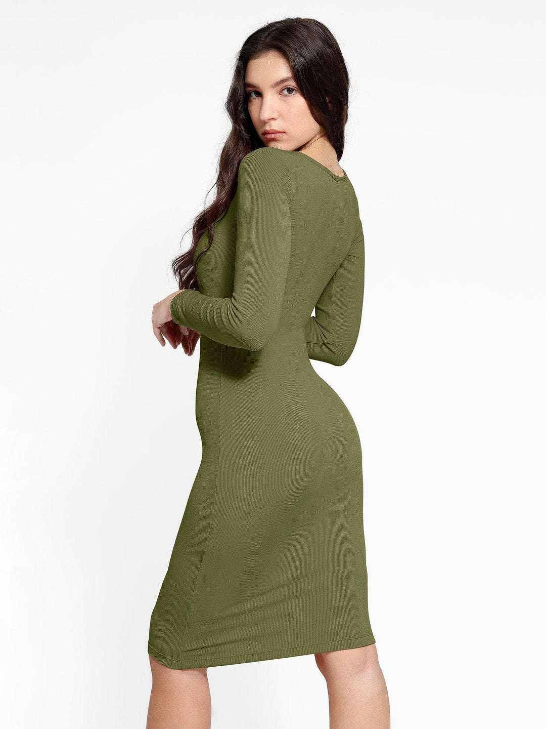 Shapewear Long Sleeve Square Neck Modal Slimming Midi Dress