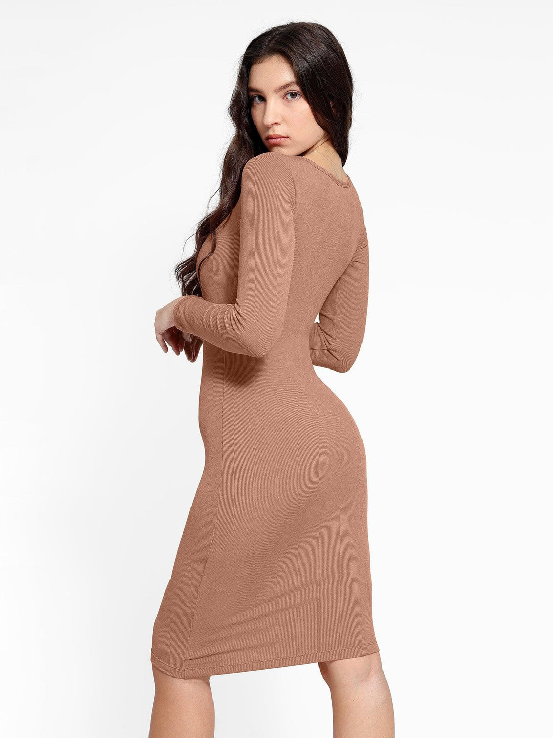 Shapewear Long Sleeve Square Neck Modal Slimming Midi Dress