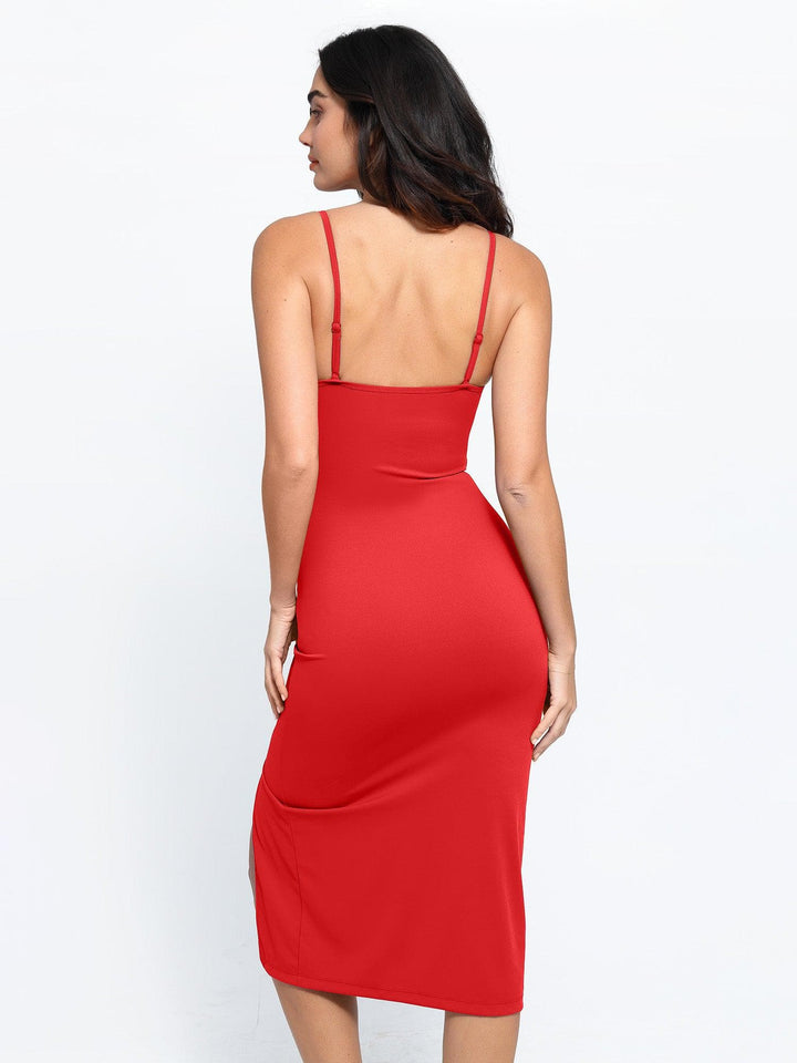 Shapewear Slimming Midi Dress and Sheer Mesh Overlay Set