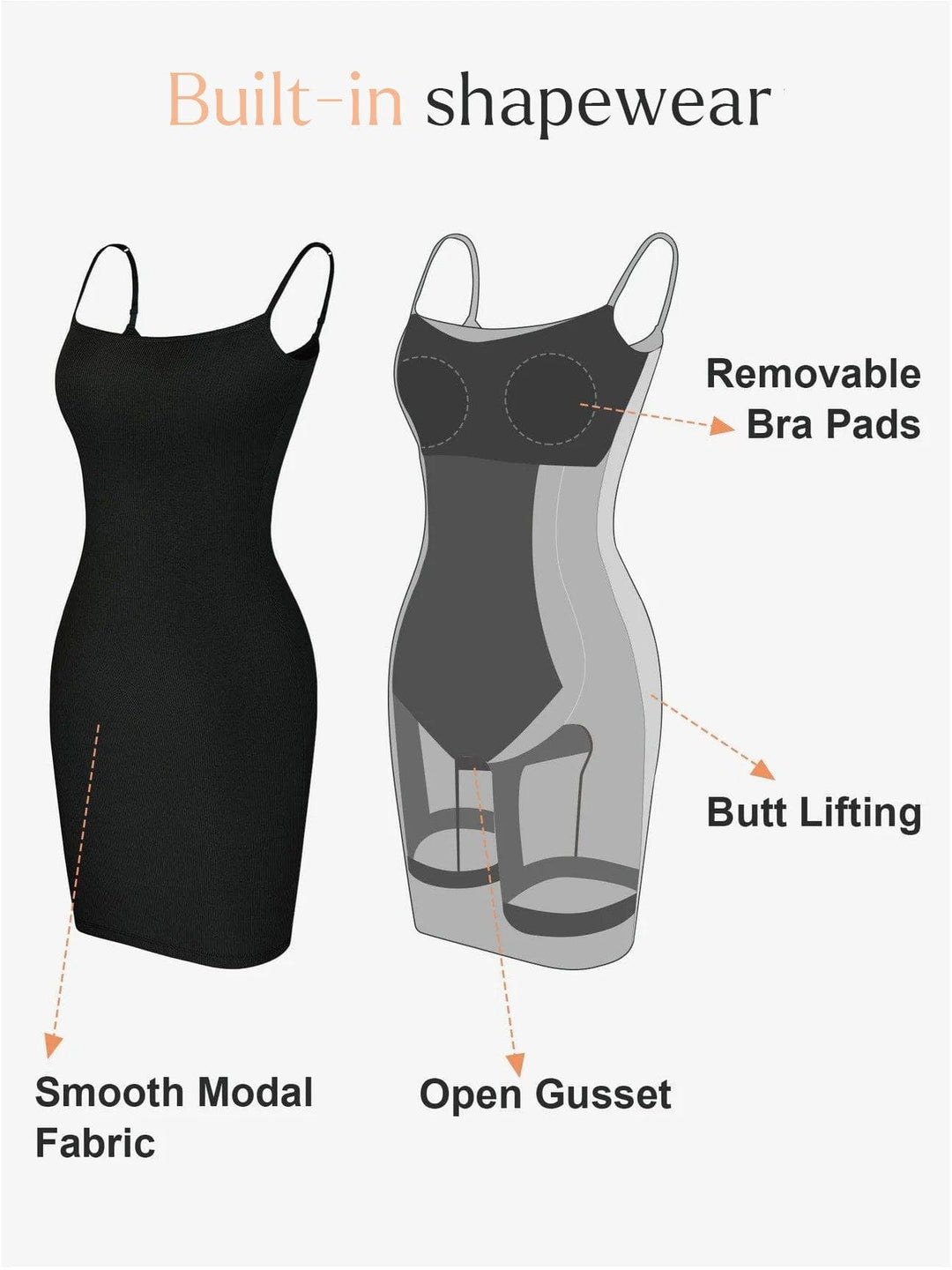 Shapewear Solid Modal Butt Lift Mini Slip Dress