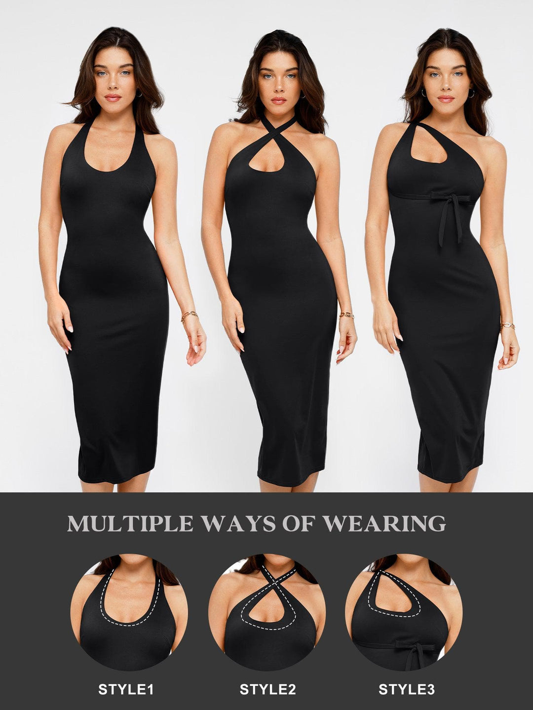 Shapewear Convertible Backless Halter Sculpting Midi Dress