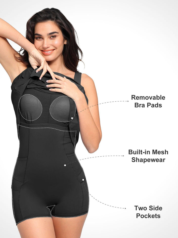 Shapewear Pet Hair Resistant Square Neck Workout Dress