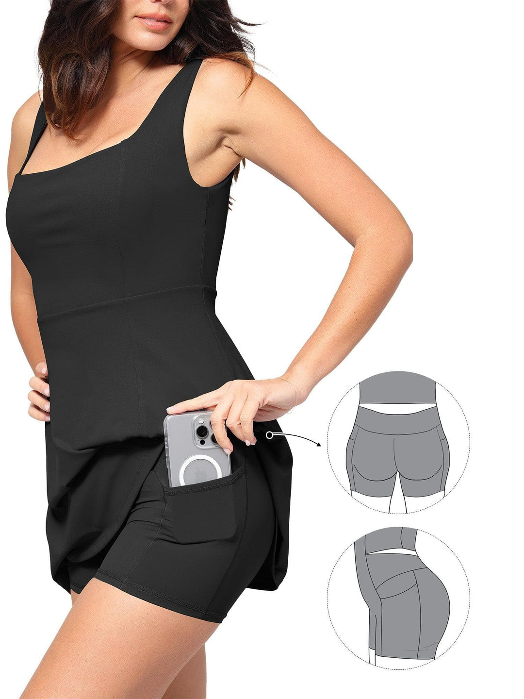 Shapewear Pet Hair Resistant Square Neck Workout Dress