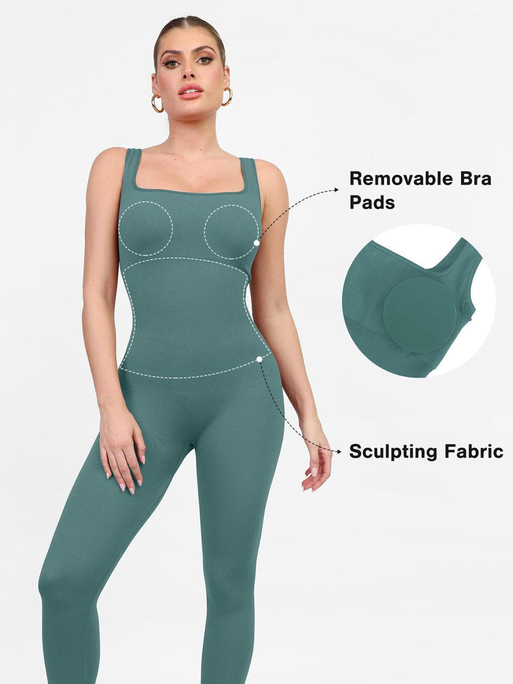 Shapewear Seamless Square Neck Tank Workout Jumpsuit