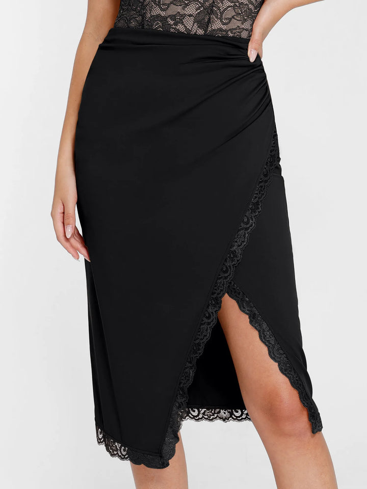 Shapewear Slimming Lace Trim Midi Wrap Skirt