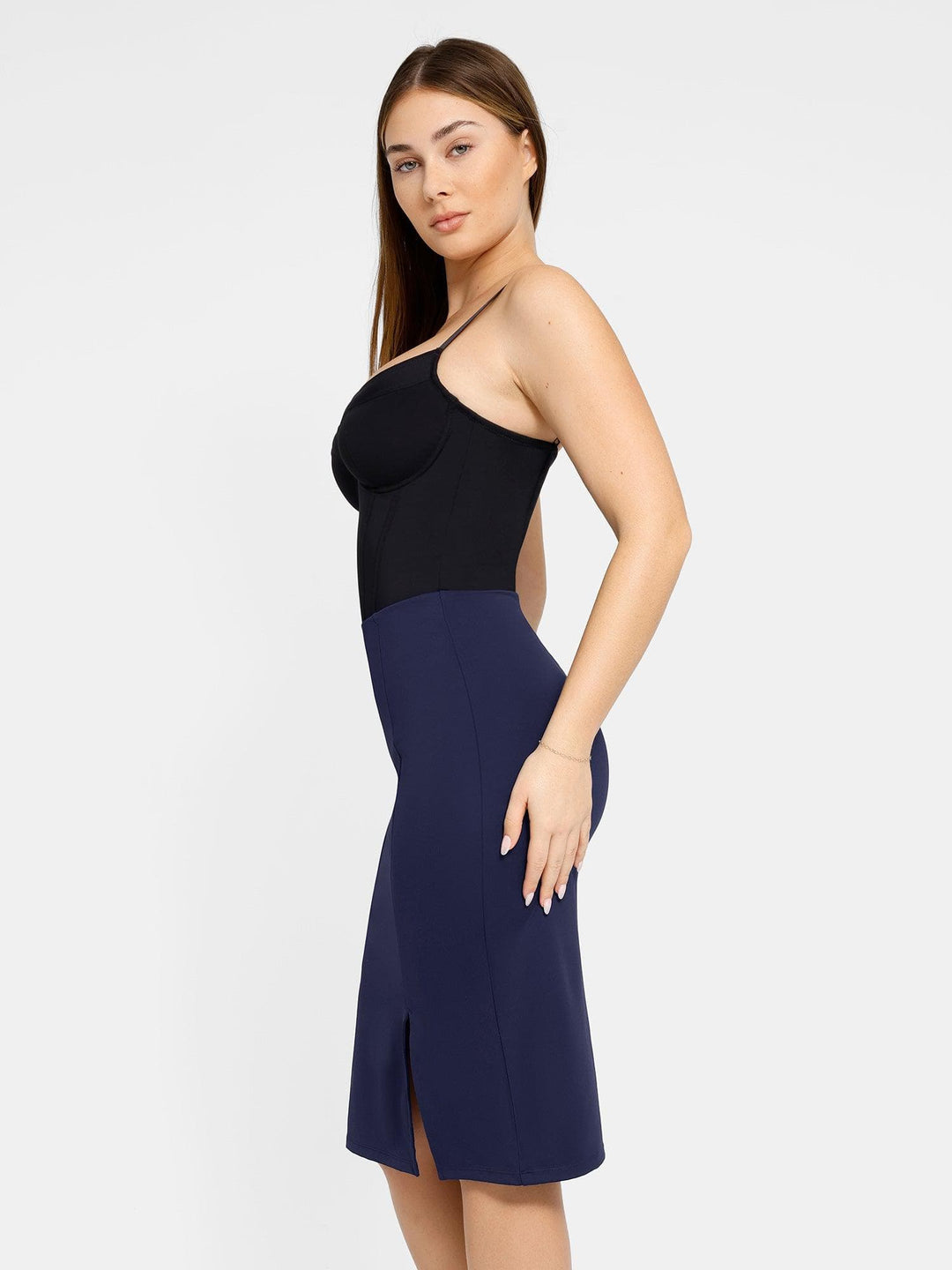 Shapewear Built-In Sculpting Front Slit Midi Work Skirt