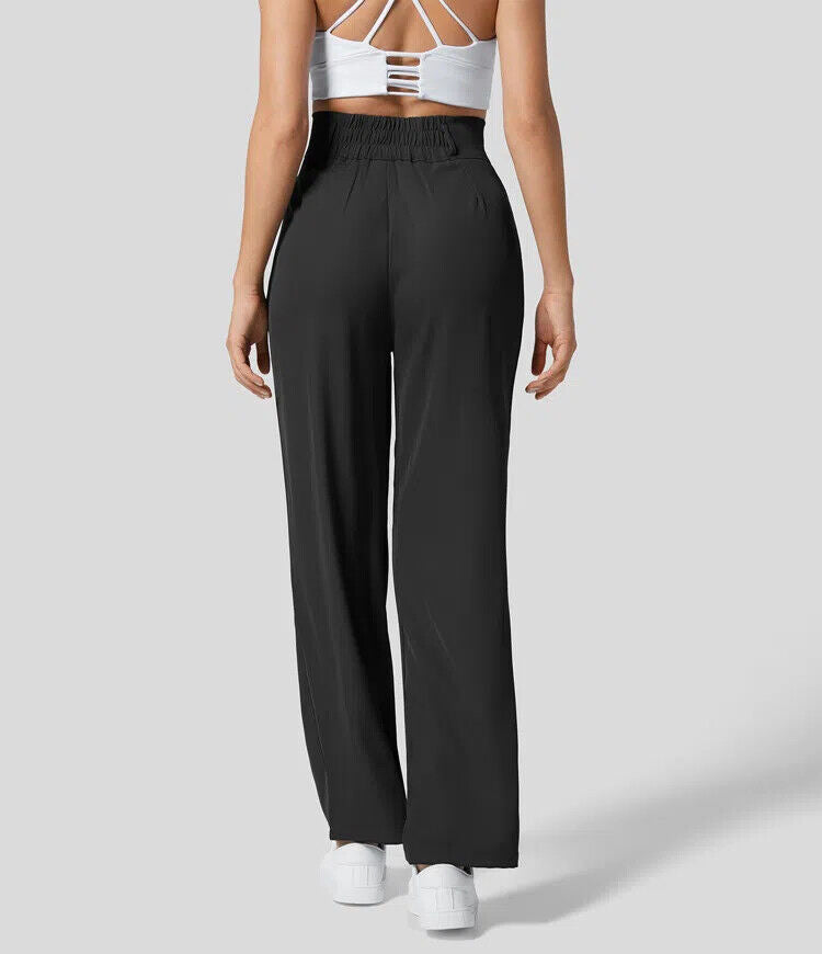 The High Waisted Button Plicated Shirred Straight Pants