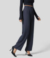 The High Waisted Button Plicated Shirred Straight Pants