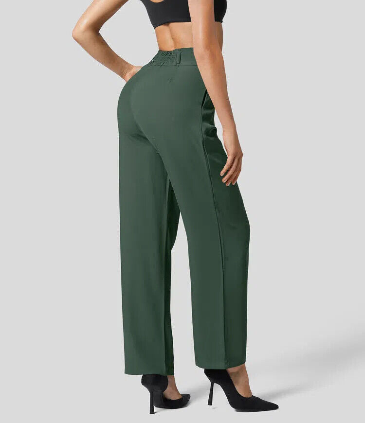 The High Waisted Button Plicated Shirred Straight Pants