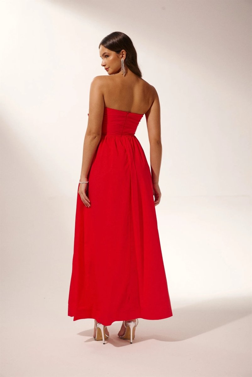 Sculpted Flower Strapless Maxi Dress